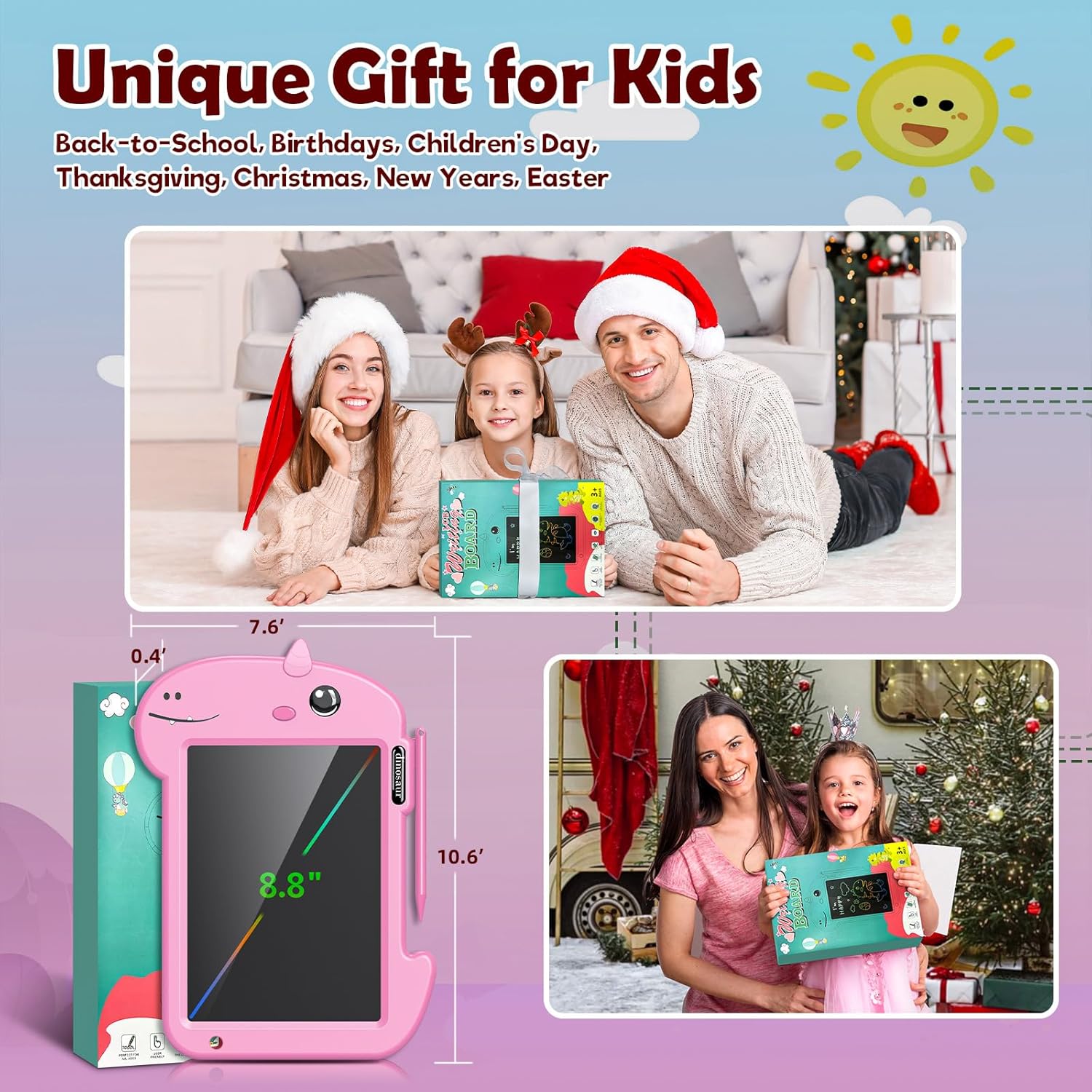 LCD Writing Tablet for Kids 8.8 Inch Toddler Toys for 3 4 5 6 7 8 Year Old Boys Girls Toys Drawing Pad Dinosaur Toys for Toddlers Doodle Board Drawing Tablet Birthday Christmas Gifts (Pink)