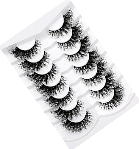 Miniatura 373 de Pooplunch Pestañas postizas de pelo de visón sintético, estilo de ojo de gato, paquete de pestañas postizas naturales esponjosas, paquete múltiple