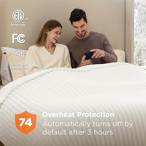 Vista 52 de Bedsure GentleSoft - Manta térmica eléctrica, suave manta eléctrica de franela acanalada, calefacción con 4 ajustes de tiempo, 6 ajustes de calor