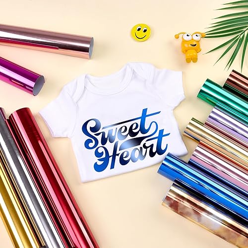 Miniatura 5 de Tintnut Paquete de vinilo metálico de transferencia de calor, vinilo HTV cromado, 12 hojas de 12 x 10 pulgadas, vinilo holográfico dorado para