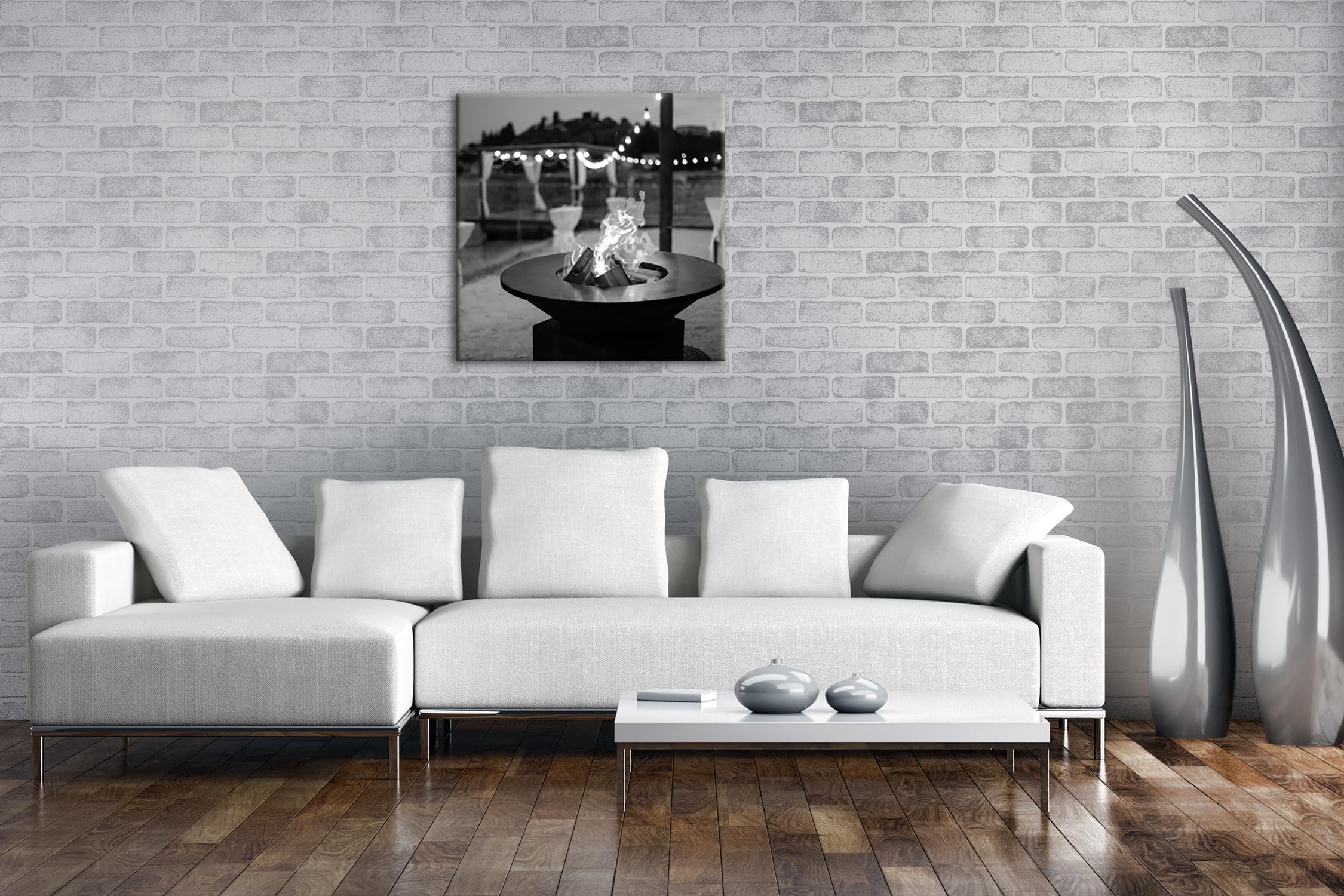 deyoli Spiaggia atmosfera serale, illuminazione romantica, formato: 70 x 70 cm, effetto: bianco e nero, stampa digitale di alta qualità