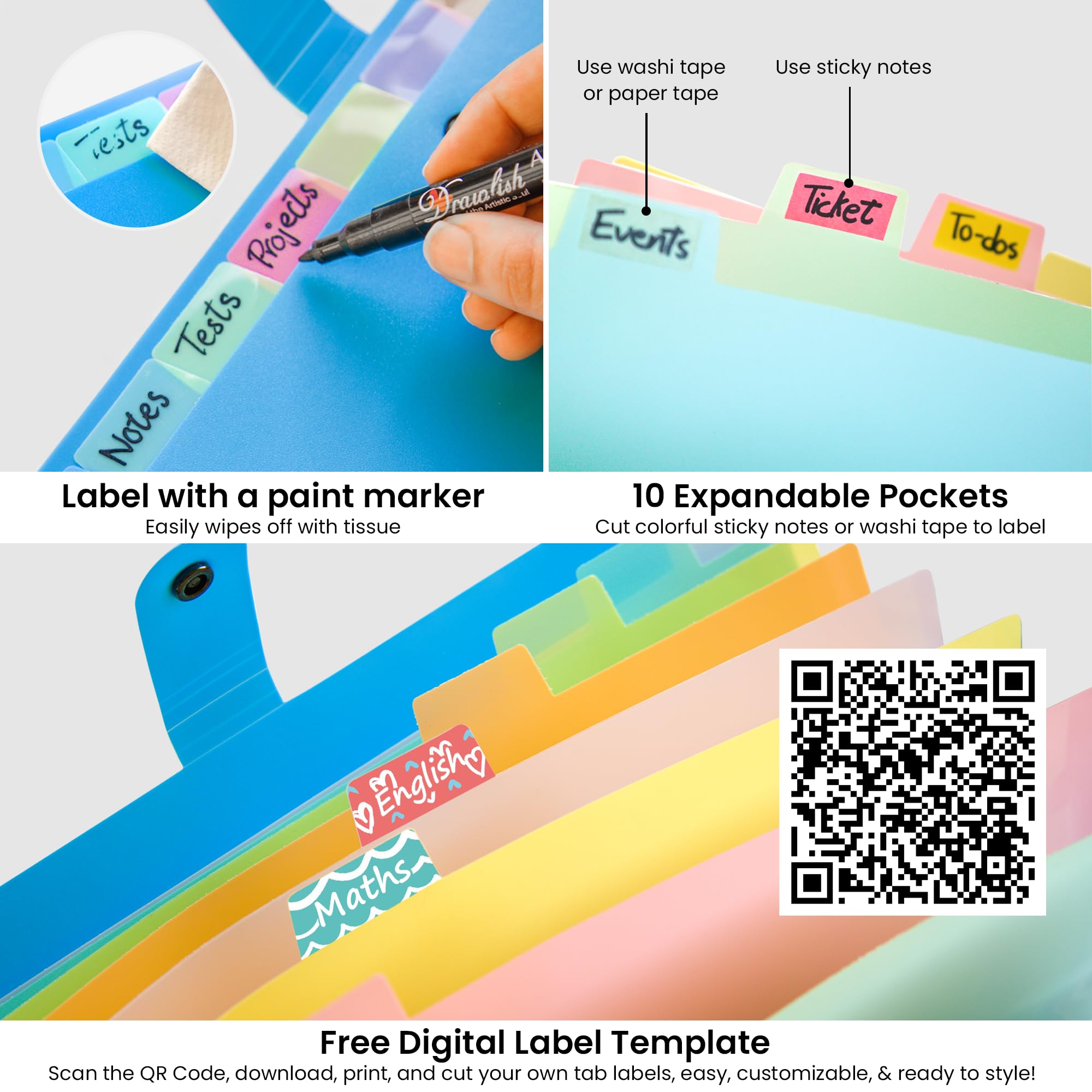 Cartella Portadocumenti Espandibile A4 Con 12 Scomparti E Etichette Colorate – Raccoglitore In PP Impermeabile, 24x33 Cm, Per Ufficio E Scuola