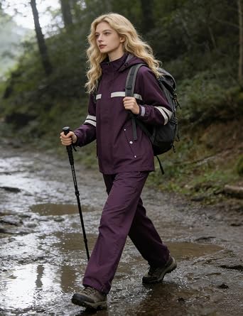 Waterproof Rain Suit for Men & Women, Durable Rain Jacket and Pants Set Rain Gear Outdoor Reflective Raincoat