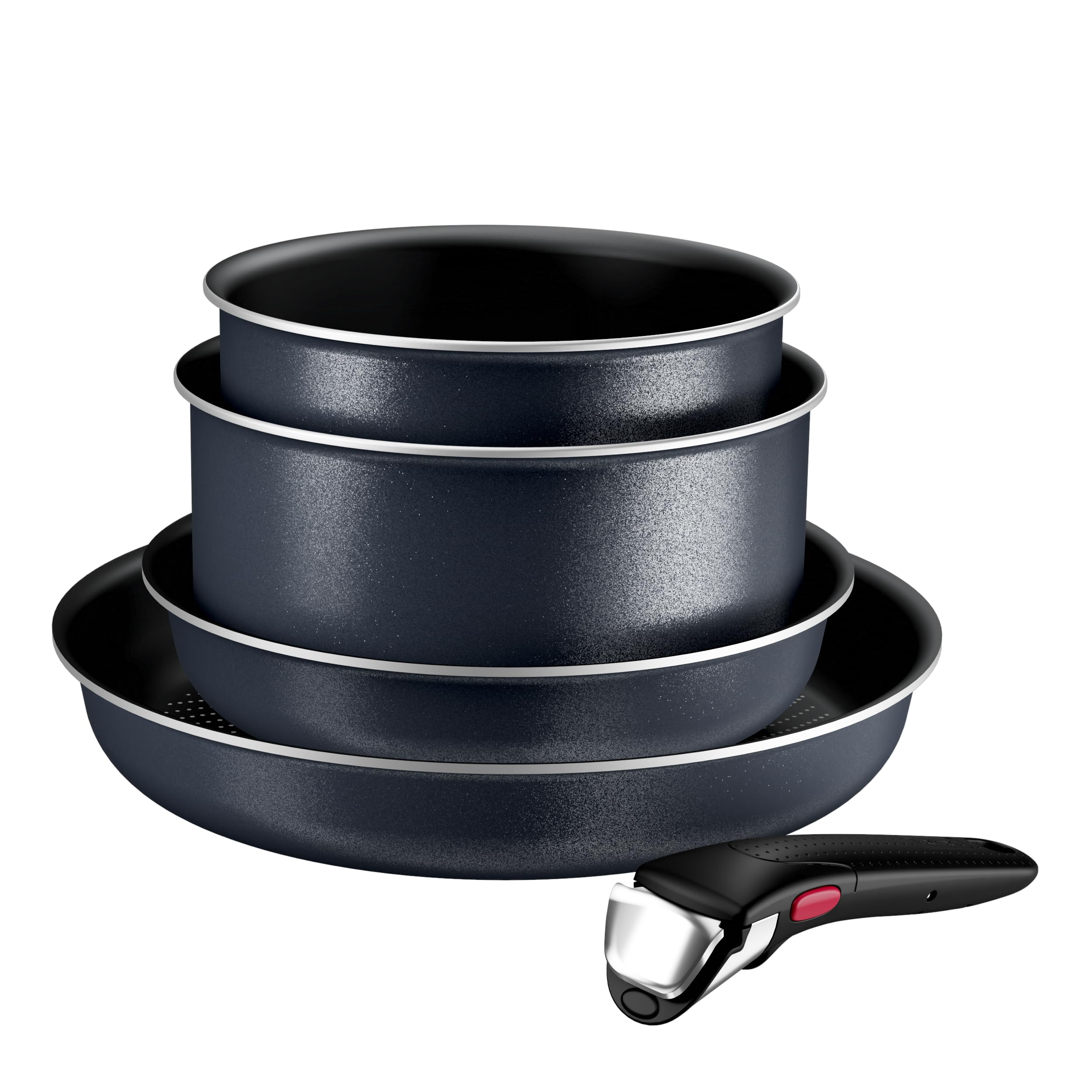 Tefal Ingenio Enjoy - Set di 2 padelle da 22/28 cm + 2 pentole da 18/20 cm + manico rimovibile, adatte a piani cottura a induzione, antiaderenti, rivestimento in titanio, Thermo-signal, adatte al