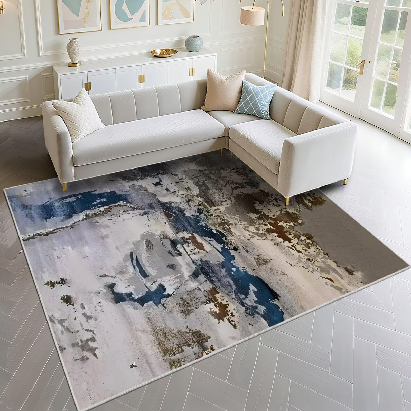 Tapis de salon vintage bleu et gris 90x120cm pour sublimer votre entrée