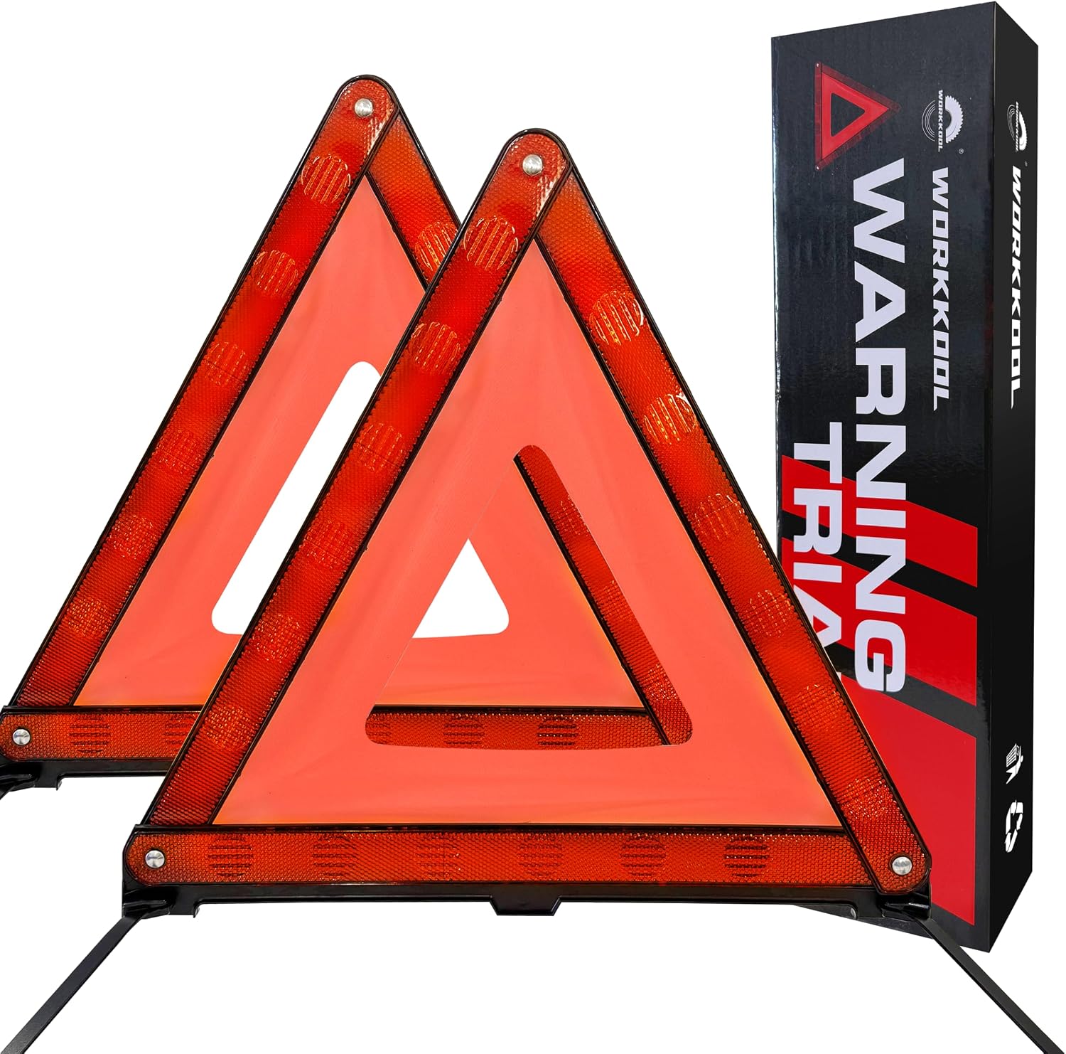 WORKKOOL Car Warning Triangle Triangle Car Accessories Breakdown Triangle Car Safety Warning Triangle for Roadside 2 Packs Reflective Puncture Triangle Signs Including Storage Box 2 Packs