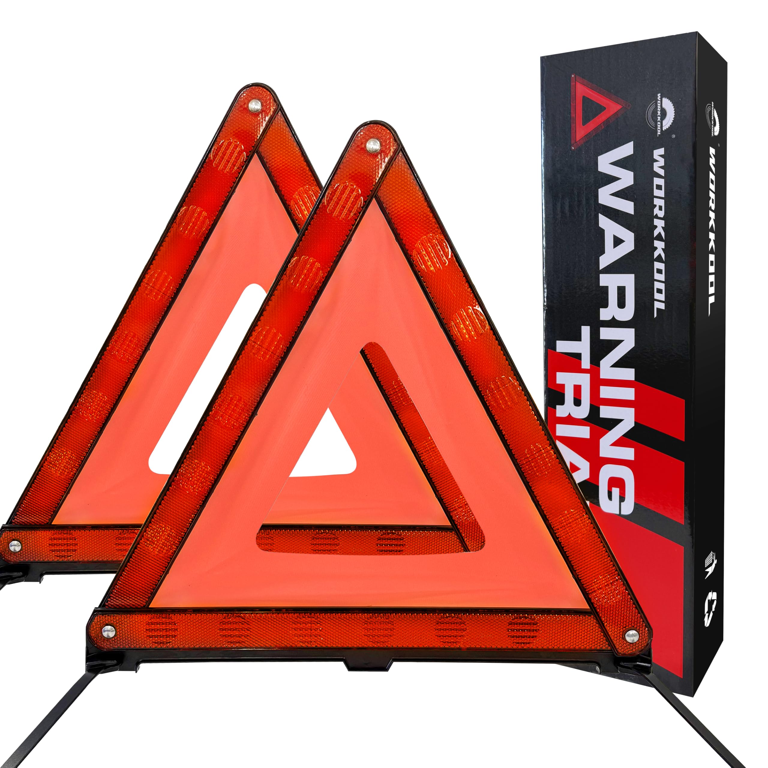 WORKKOOL Warndreieck KFZ, Dreieck Autozubehör Pannendreieck Auto,Sicherheitswarndreieck für den Straßenrand,2-Packungen Reflektierende Pannendreieckschilder Inklusive Aufbewahrungsbox(2 Packs)