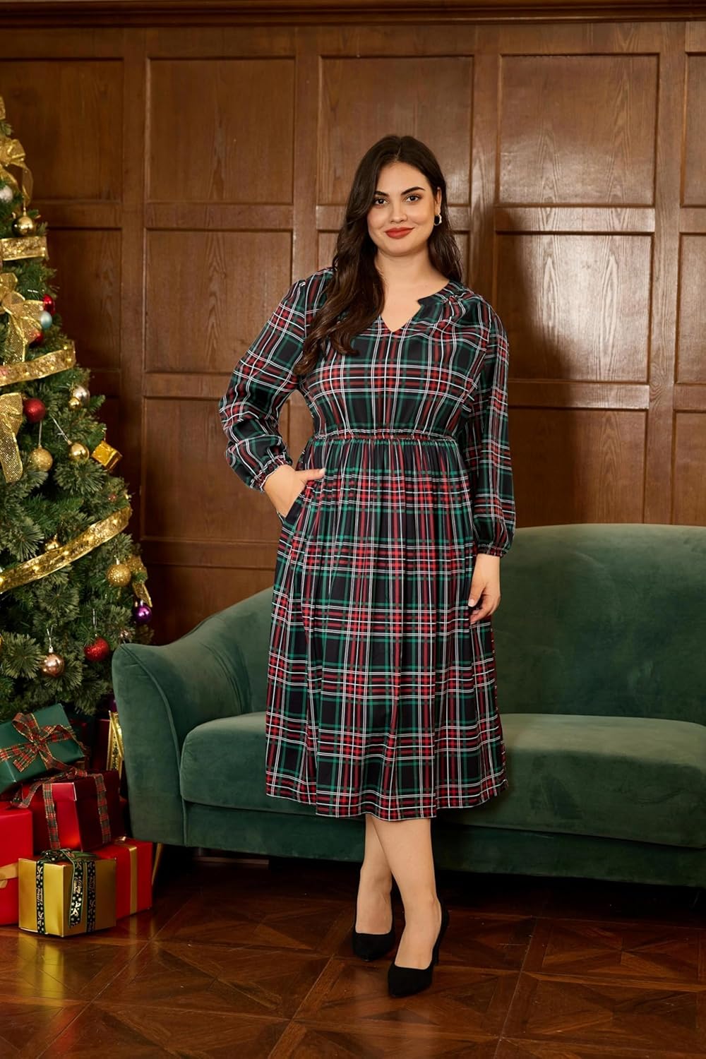 TIYOMI Womens Plus Size Dresses Fall Long Sleeve Maxi Dresses V Neck Floral Spring Dress with Pockets XL-5XL (14W-28W) - Image 2