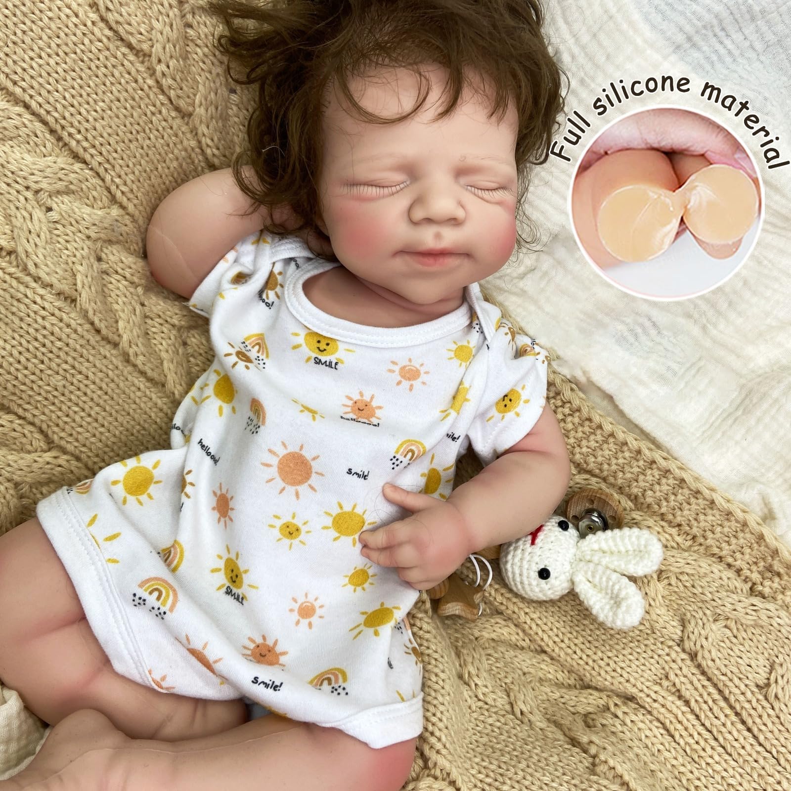 Muñeco Bebé Reborn Silicona 50 cm Cabello implantado,Boca Abierta