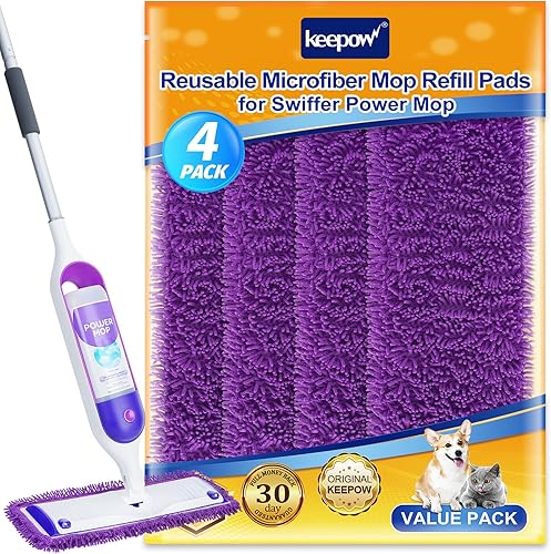 KEEPOW Almohadillas de repuesto reutilizables para mopa eléctrica compatibles con Swiffer PowerMop, repuestos de microfibra para mopa eléctrica,
