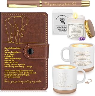 Epakh 4 Pcs Thanksgiving Elephant Friendship Gifts for Women Include Elephant Appreciation Notebook Pen Ceramic Coffee Mug Scented Candle Thank You Gifts for Friends Sisters Birthday