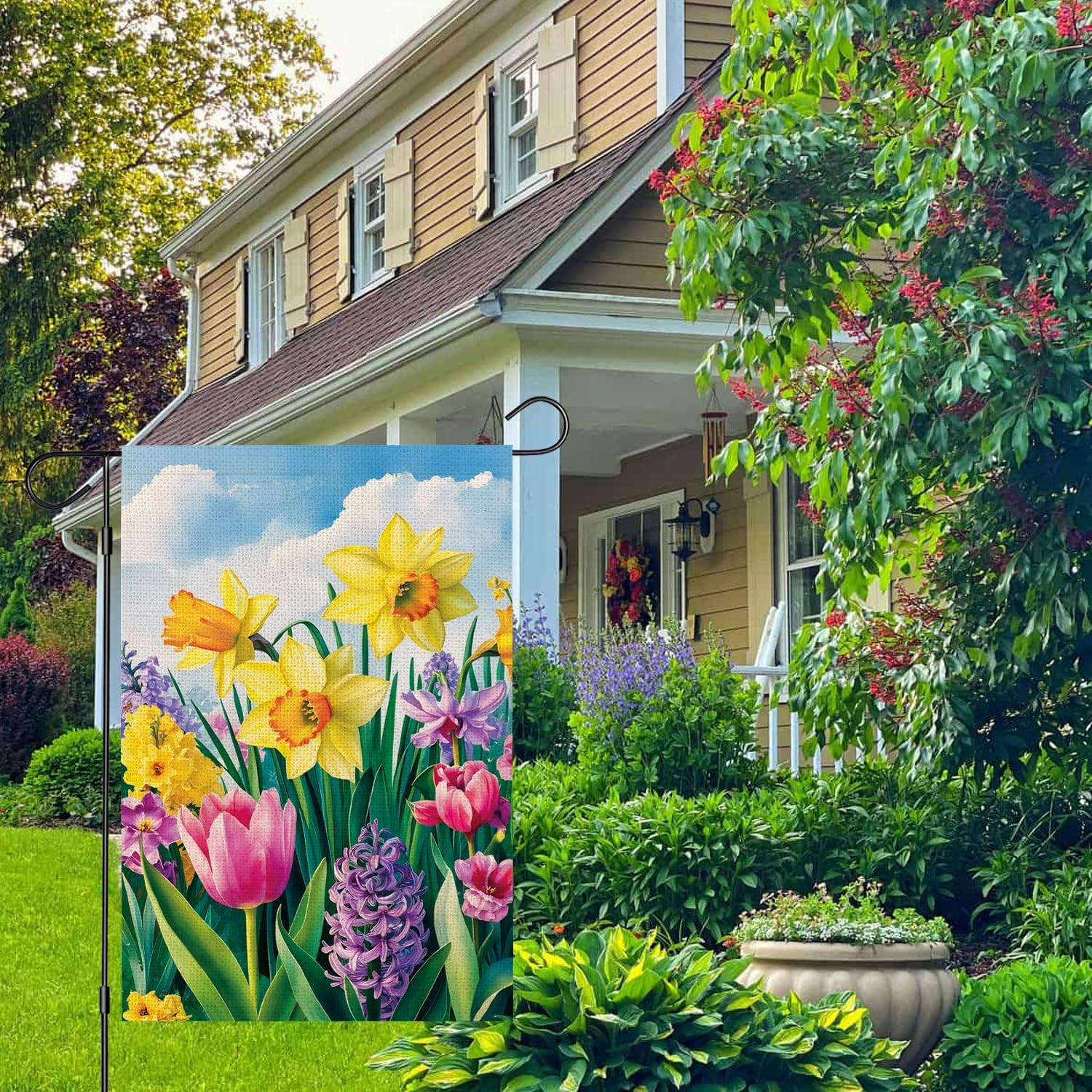 Spring Floral Garden Flag 12x18 Inch Double Sided Daffodils Tulips Small Burlap Yard Flag for Outside - Image 2