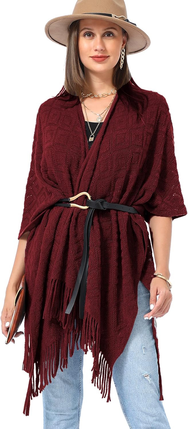 Soul Young Knit Shawl Wrap for Women Ladies Fringe Poncho Blanket Cardigan Cape - Image 4
