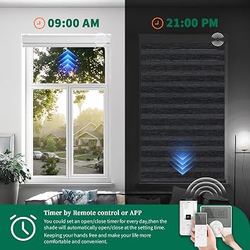 Smart Zebra Sheer Blinds Custom to 115 Width Compatible with Alexa Google Horizontal Motorized Window Blind Dual Layer Electric Roller Shades Remote Control 95% Blackout Dark Grey