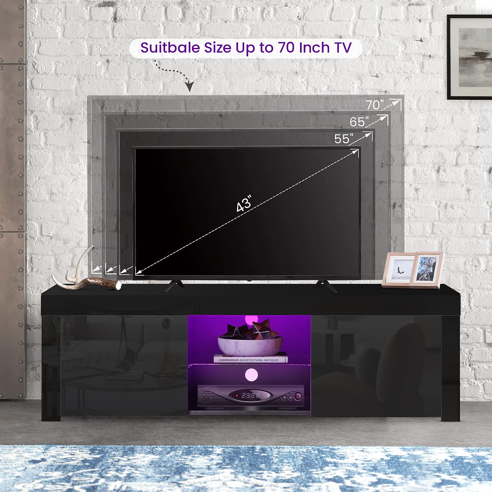 Recaceik Morden LED TV Stand with 16 LED Lights, High Gloss