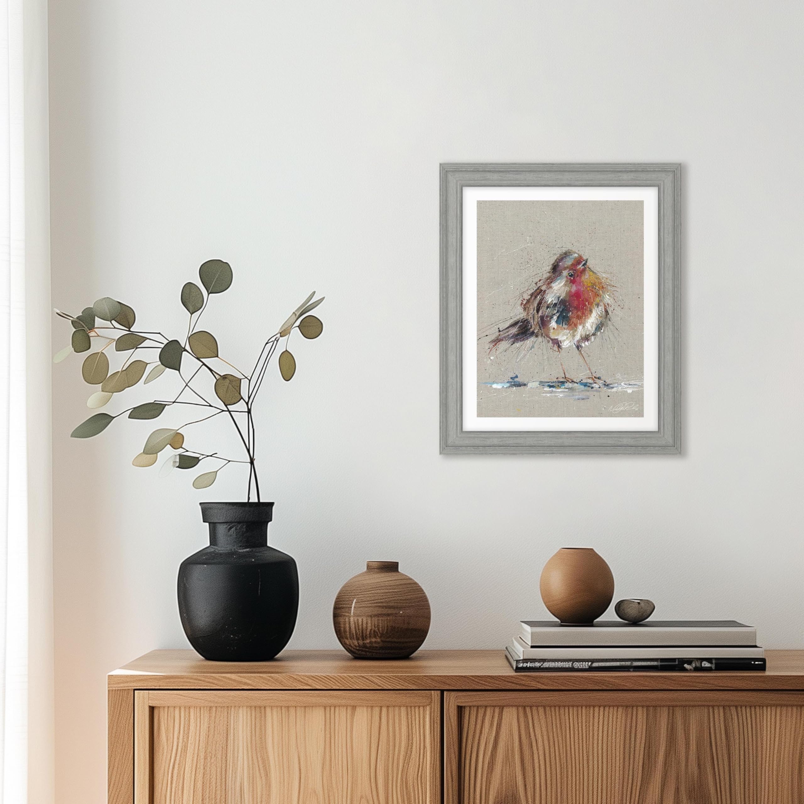 Artko Redbreast Robin Framed Print Wall Art- 'Thinking of You' by