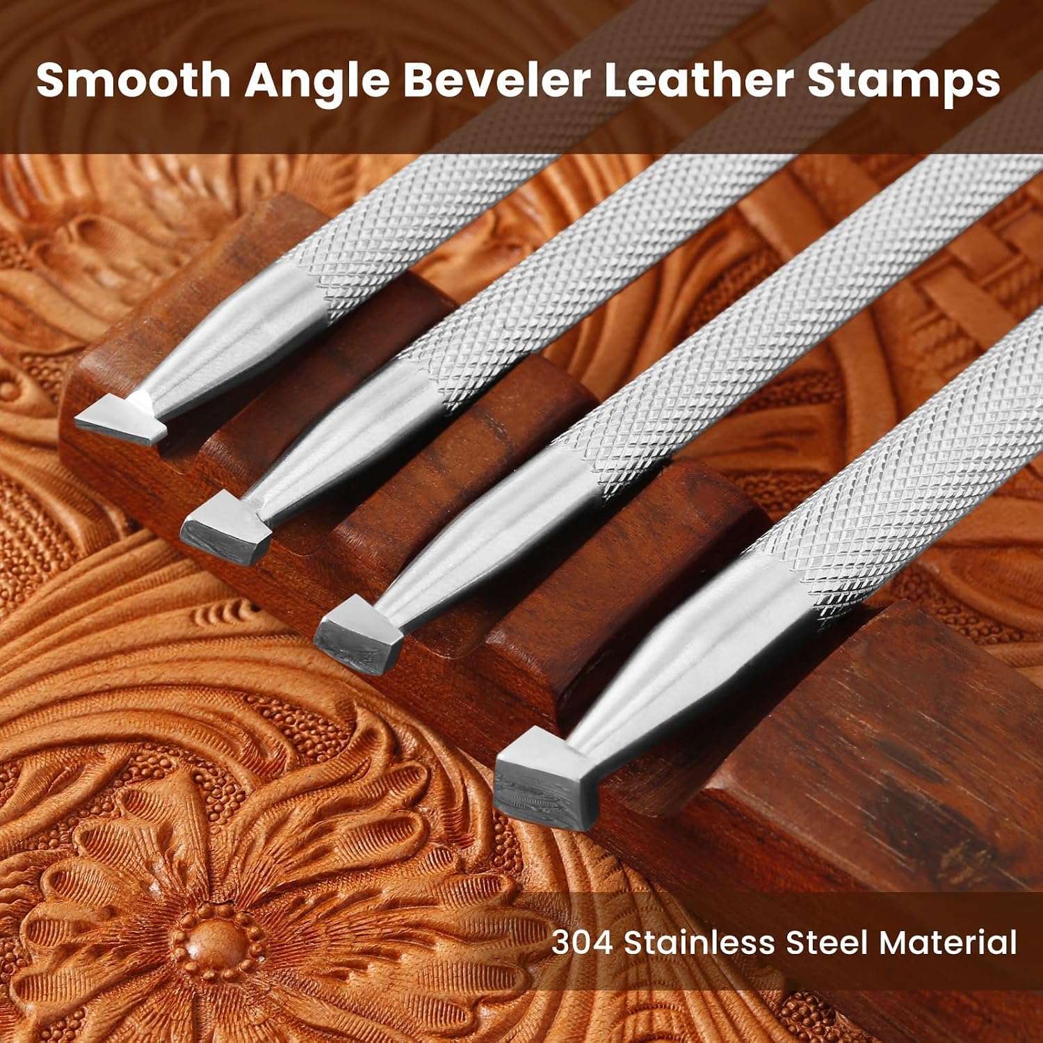 Smooth Angle Beveler Leather Stamps 4Pcs Leather Beveling Set 304 Stainless Steel Leather Stamping Tool for Carving DIY LeatherCrafts