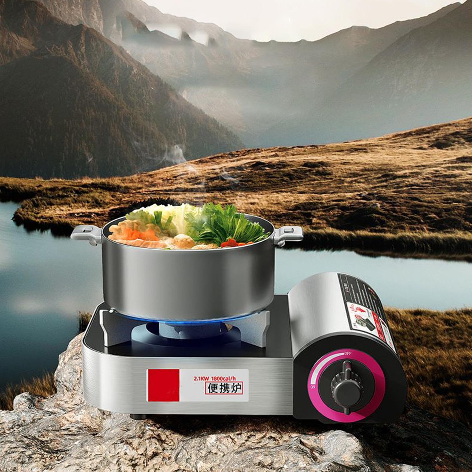 Tragbarer Campingkocher - Tragbarer Campingkocher Brenner - 2100W Windgeschütztes Kochwerkzeug Leichtes Küchenzubehör Für Outdoor Indoor Grillen Backpacking