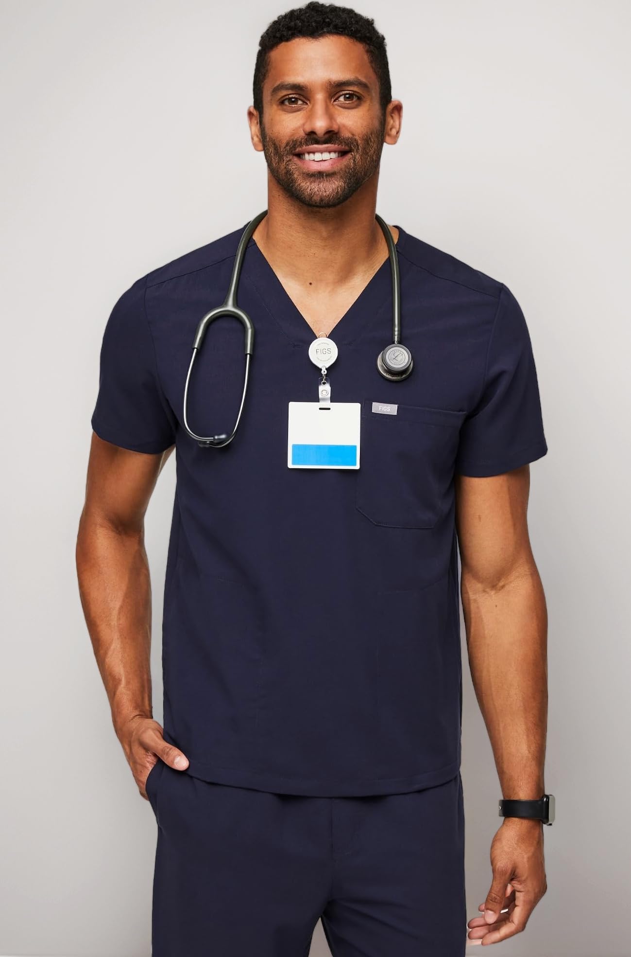 FIGS Chisec Scrub Top for Men – 3 Pockets, Tailored Fit, Squared V-Neck, 4-Way Stretch, Moisture-Wicking Men's Scrubs
