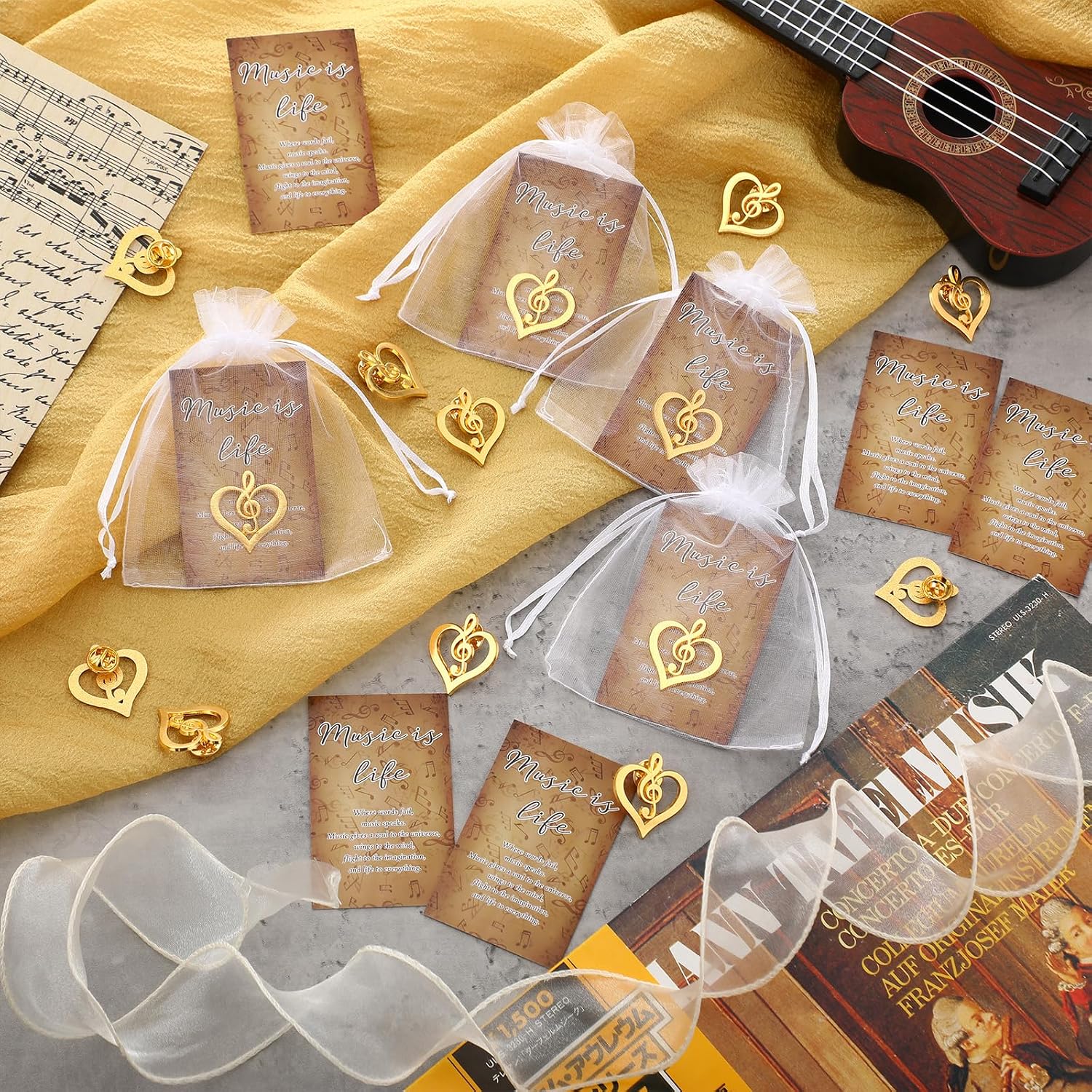 Yinkin Treble Clef Heart Music Note Lapel Pins Bulk Teacher Appreciation Gifts Musical Class Graduation Gift Choir Band Orchestra Music Lover Brooch with Cards and Organza Bags image 5