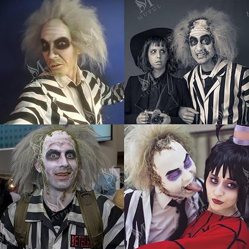 Miniatura 5 de MUPUL Betelgeuse Cosplay corto esponjoso ondulado payaso calvo peluca para fiesta de Halloween disfraz pelucas para adultos