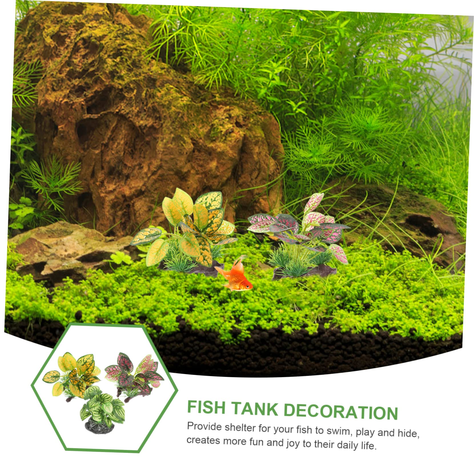 OUNONA 3 Set Ornamenti Di Piante Acquatiche Simulate Piante Da Terrario Arredamento Pianta Contenitori Piante Finte Per Acquario Accessori Per Acquari Resina 3 Pezzi * 3