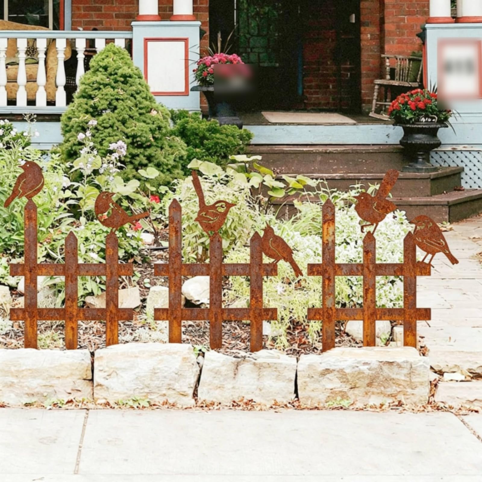 3 Pieces Recinzione a Picchetto con Uccelli Stile Steccato Fence Decorativo con Contorni di Uccelli Traforato Recinzione Decorativa da Giardino, Ruggine