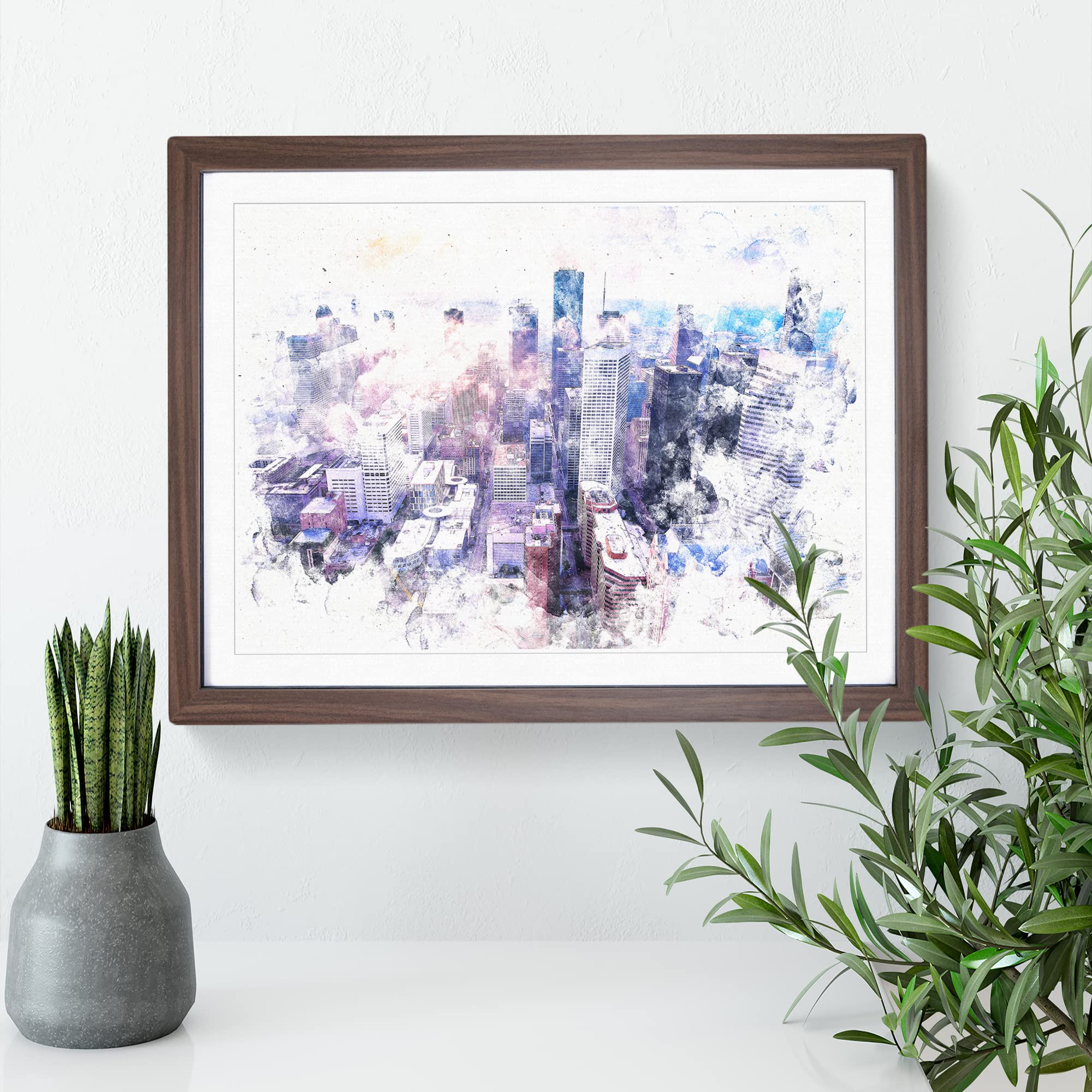 Houston Texas Skyline Watercolour Modern Framed Wall Art Print - Image 3