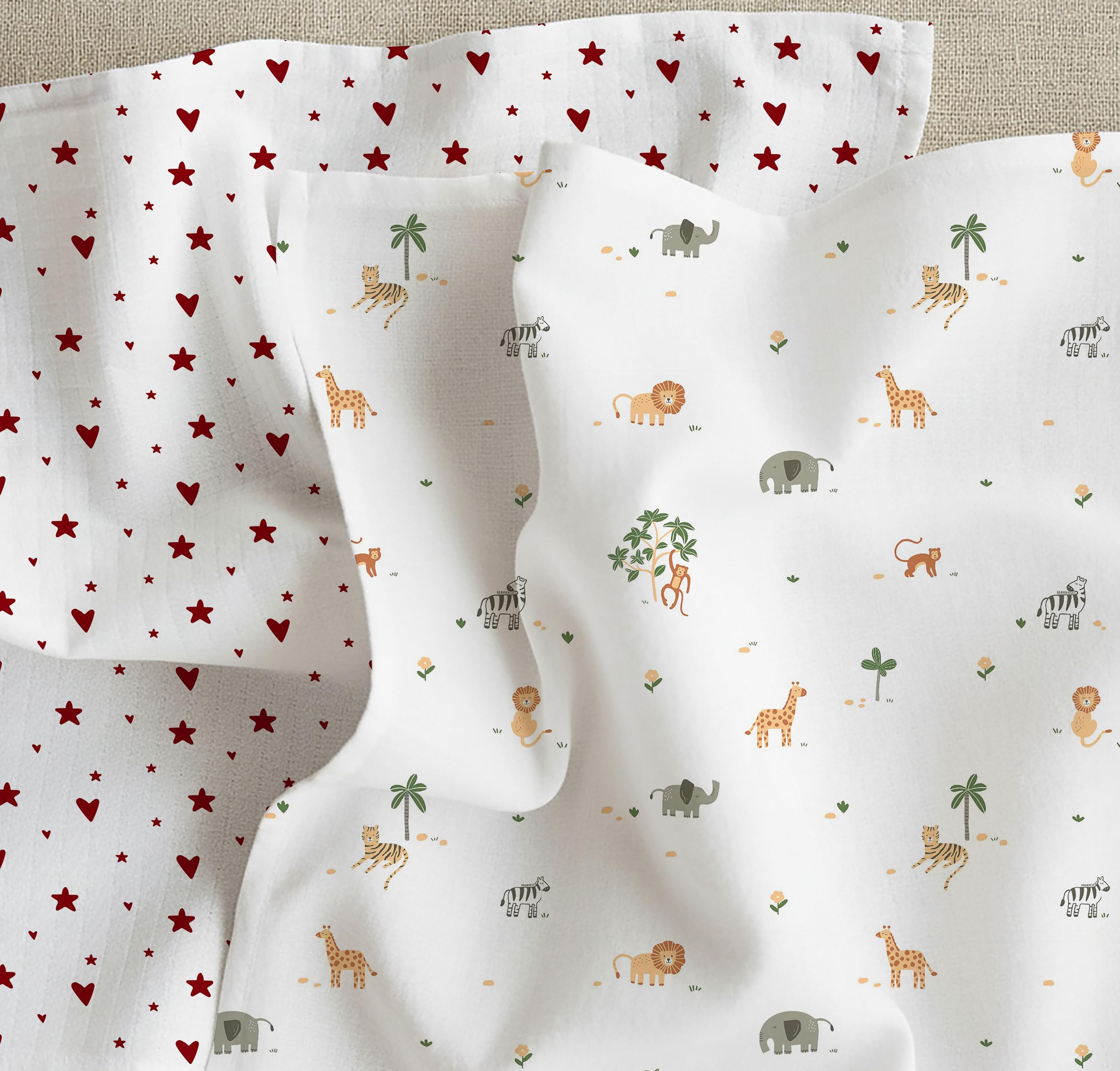 100% Cotton Muslin Baby Swaddle Set |Baby Towel | Size-110cm x 110cm | Animal and Heart Printed Muslin Swaddle Wrap for New Born- Pack of 2-image-9
