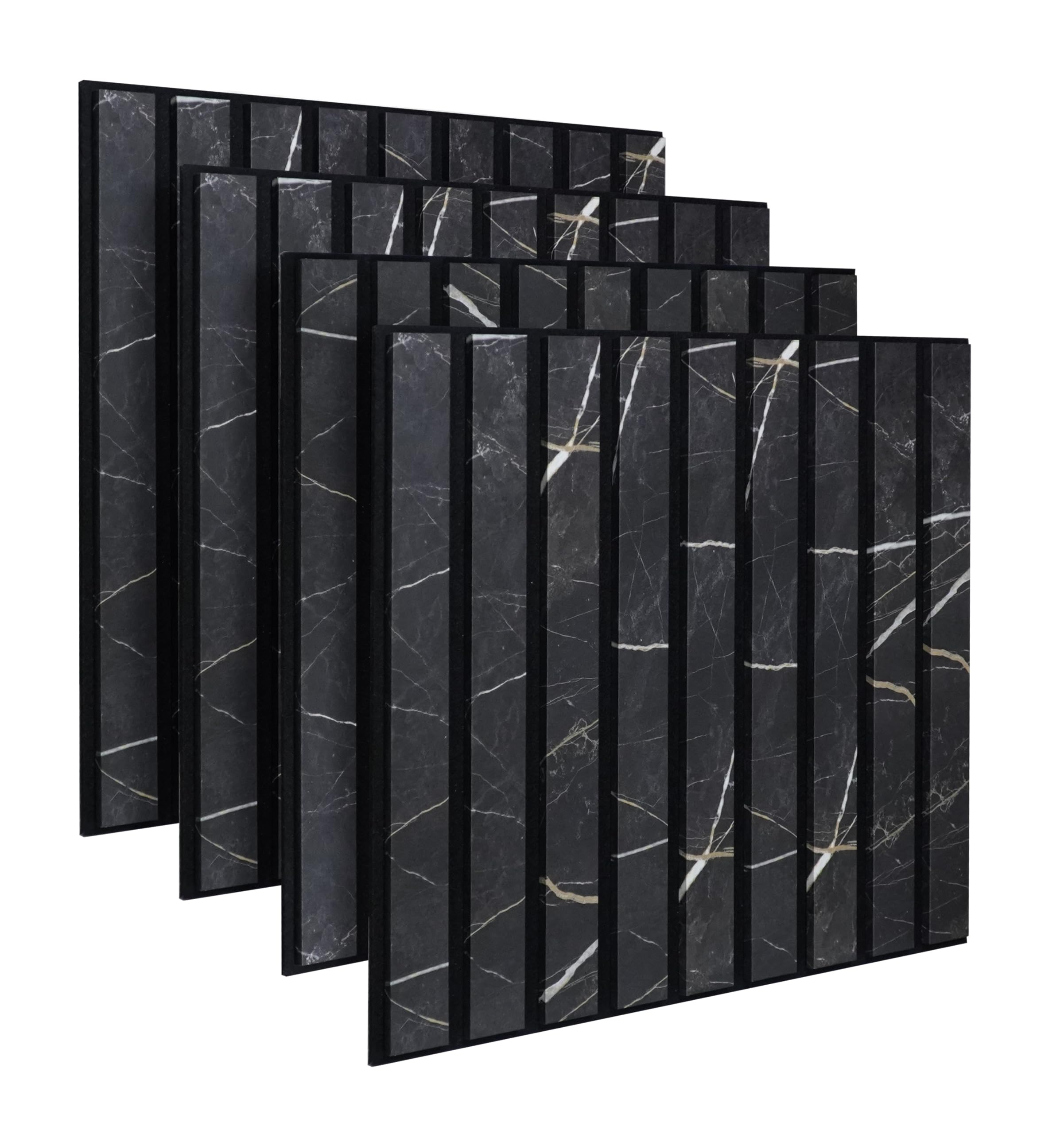 BD ART Panneaux Acoustiques 50x50 cm – Fabriqué en Pologne – Effet Marbre – Revêtement Mural Intérieur – Panneaux Muraux Aspect Bois – Panneaux 3D à Lames – Set de 4 Pièces