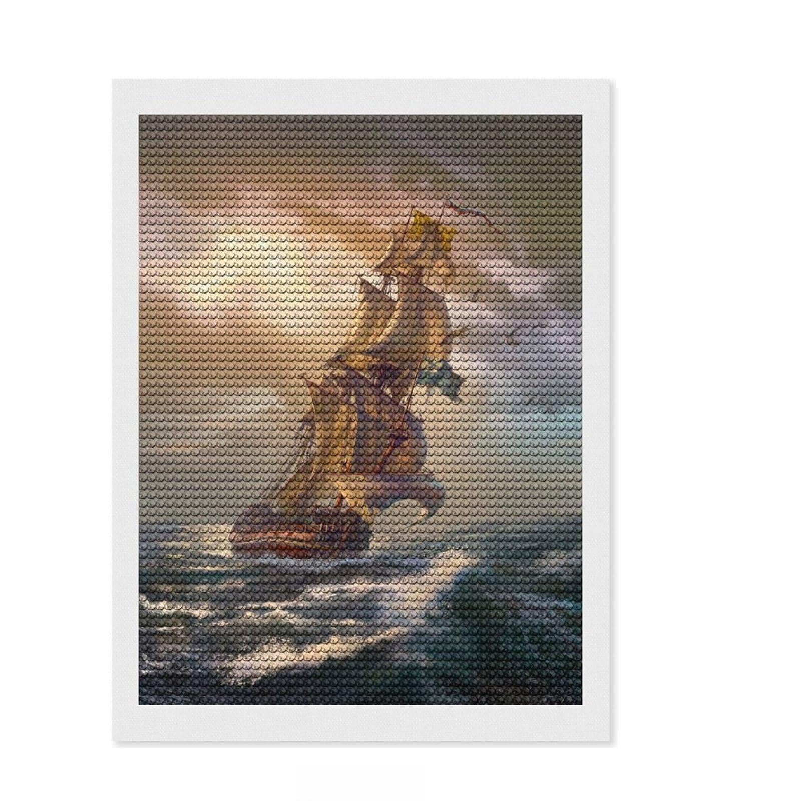 Junmoney Tsarist Frigate DIY Diamond Art Canvas Kit 12"x16", Mindful Craft Activity, Calming Craft to Unwind, Vintage Style Decor
