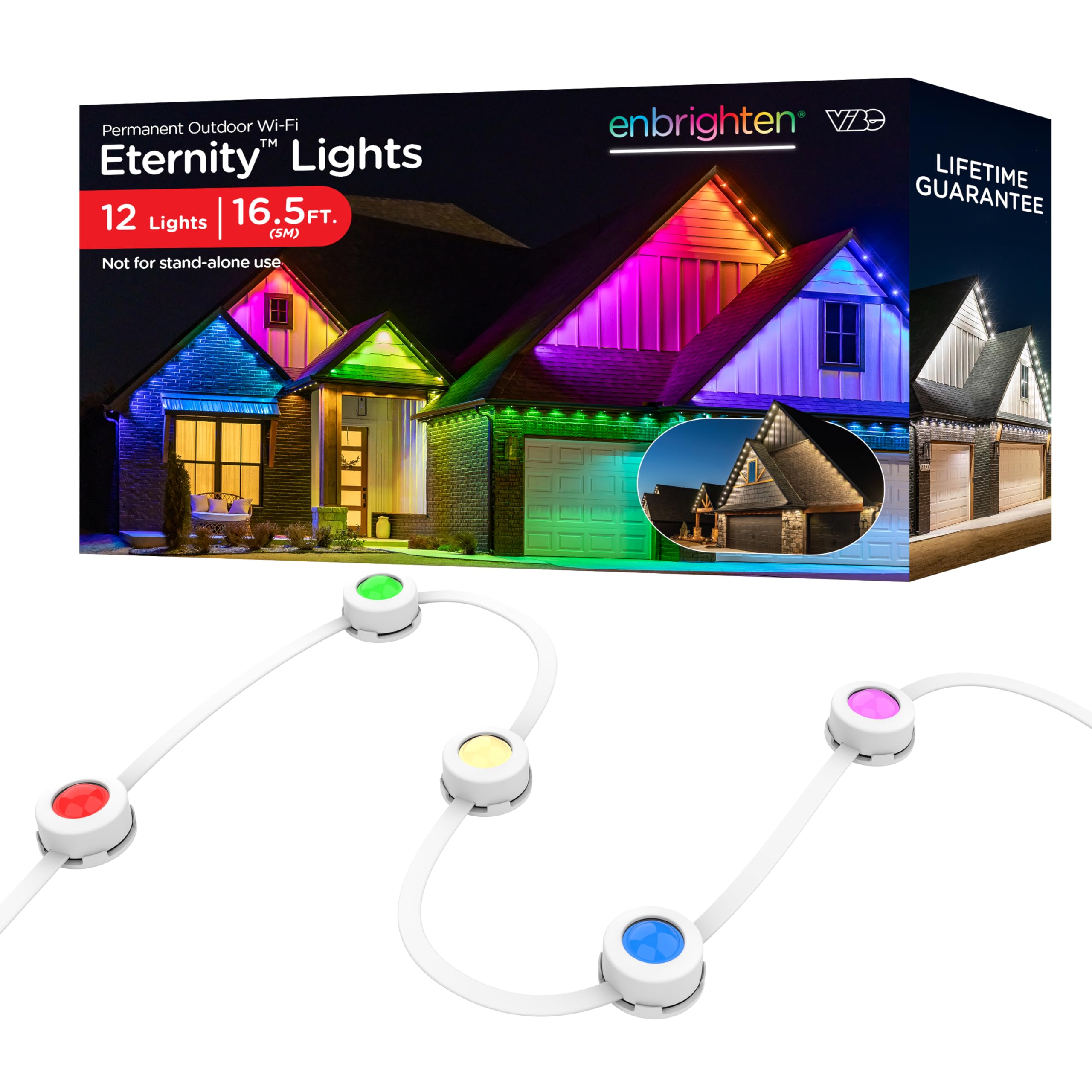 Enbrighten Eternity Outdoor Permanent String Lights Only, 16.5ft with 12 RGBWIC LEDs, Not for Independent Use, 50ft or 100ft Eternity Lights Needed, Extendable