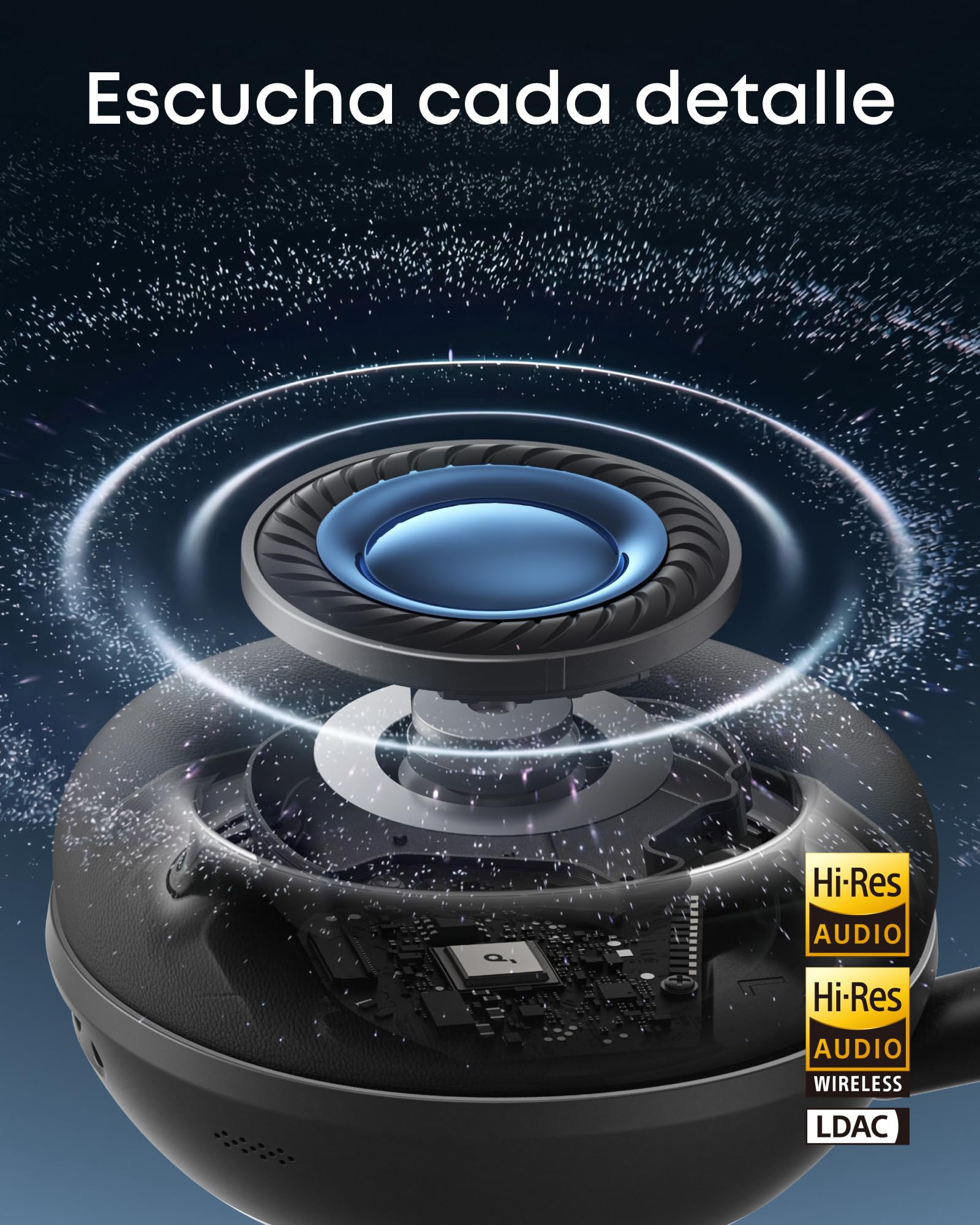 Soundcore Space 2 Auriculares con Cancelación Activa de Ruido de Anker, 50H Autonomía, Audio de Gran Resolución LDAC, Conexión Dual, Llamadas Nítidas, Bluetooth 6.1, Modo Siesta, Detección de Uso