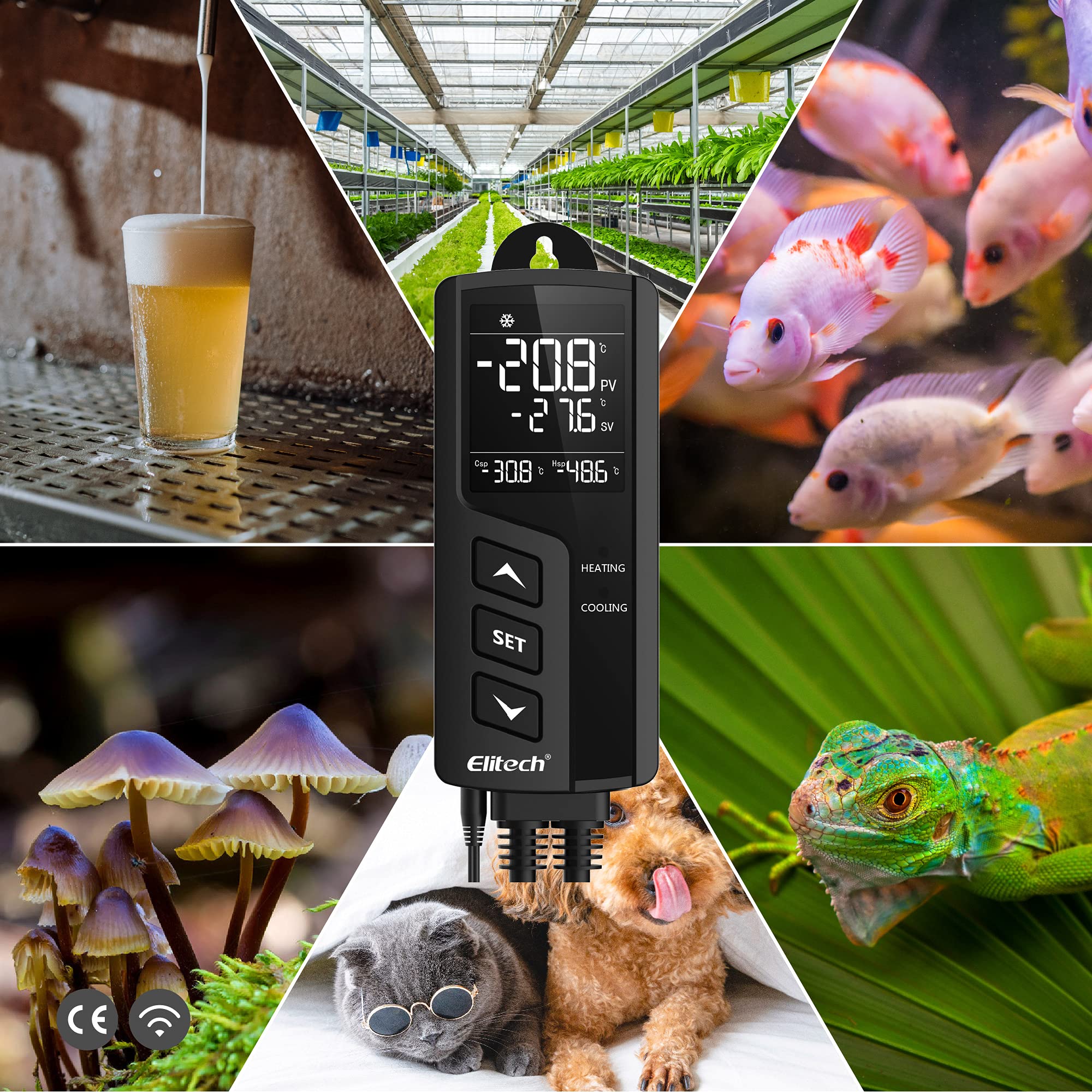Elitech STC-1000WIFI Dual Relay 220v Socket Termostato Digital con Sonda, Controlador de Temperatura de Enfriamiento y Calefacción para el Acuario Calentador de Agua Incubador