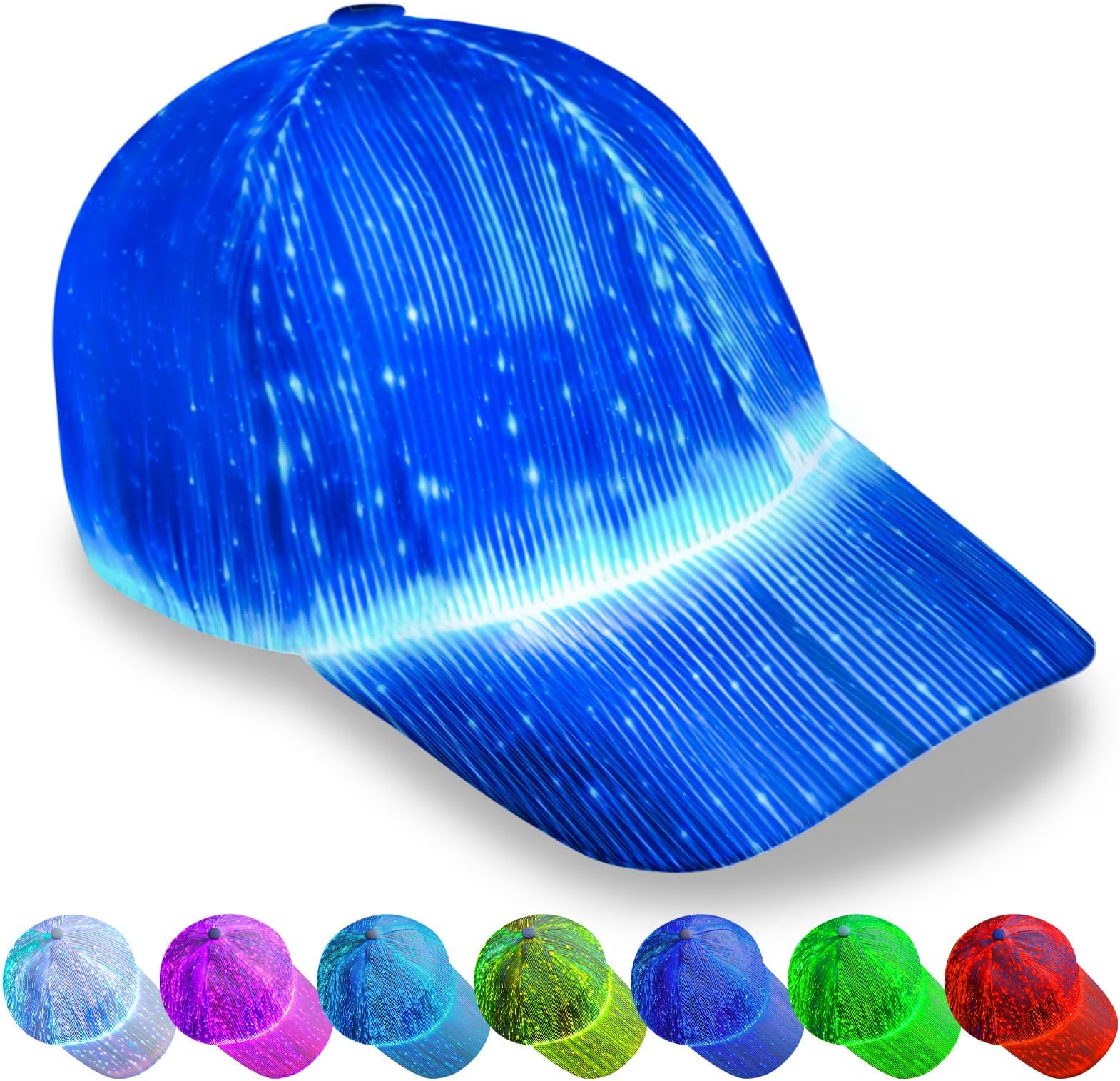 1 Pcs LED Rave Hat Light up Baseball Hats 7 Color Glowing in The Dark Party Fiber Optic Cap USB Charging for Men Women