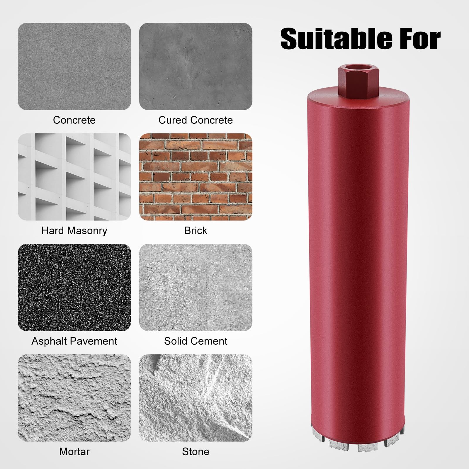 112 mm Diamond Core Drill Bit Hole Cutter M22, rosso, 410 mm di profondità, denti piatti e grandi muri, spessore parete 4 mm, per calcestruzzo e muratura