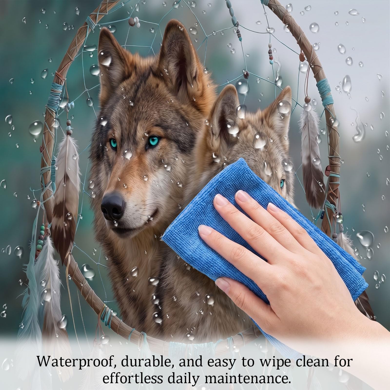 Fototapete Fantasy Boho Wohnzimmer 250 x 175 cm, Vlies Tapeten Traumfänger Wolf Wildtier Wandtapete XXL Foto Tapete Vliestapete Motivtapeten Bildtapete Schlafzimmer Wand Dekoration
