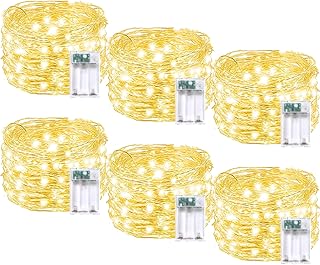6 Pack Fairy Twinkle Lights Battery Operated, Each 20FT 60 LED Waterproof Outdoor Christmas String Lights, Silver Wire Fairy Lights with Timer for Christmas Wedding Patio Indoor&Outdoor(Warm White)