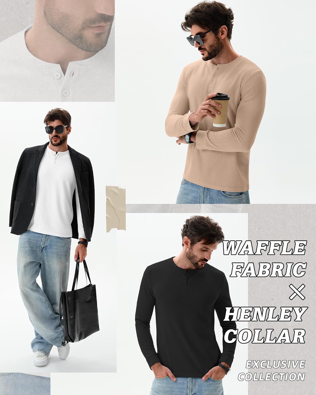 3 Pack Men’s Waffle Henley Shirts, Long Sleeve Button Tops Casual Basic T-Shirts Lightweight Knit Pullover - Image 4