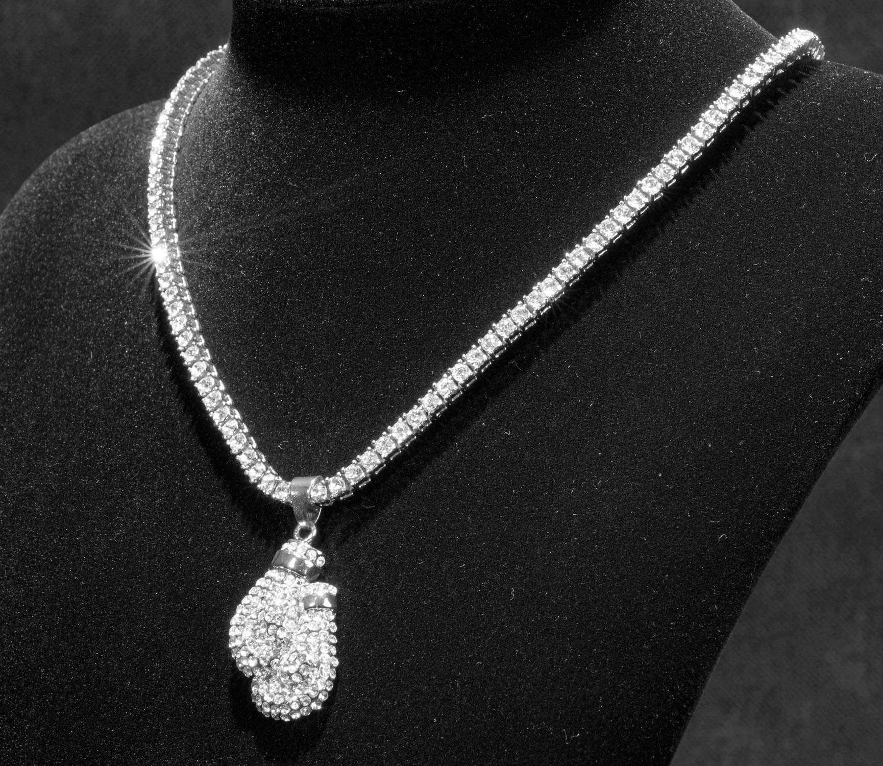 HALUKAKAH Catena d'oro Uomo Iced out,Platino Placcato Finitura in Oro Bianco Cz Completa Guanti da Box Pendente Collana,Lab Diamantes Prong Set,con Catena da Tennis 50cm,Gratuito Pacco Regalo