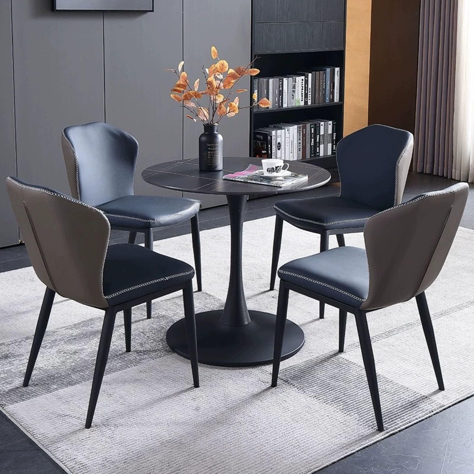 WOTZOV Modern Office Reception Room Club Table And Chair Set Round Dining Table And Chairs Set Office Conference Table Business Table And Chair Combination 1 Table And 4 Chairs For R,Blue 70cm/27.5in