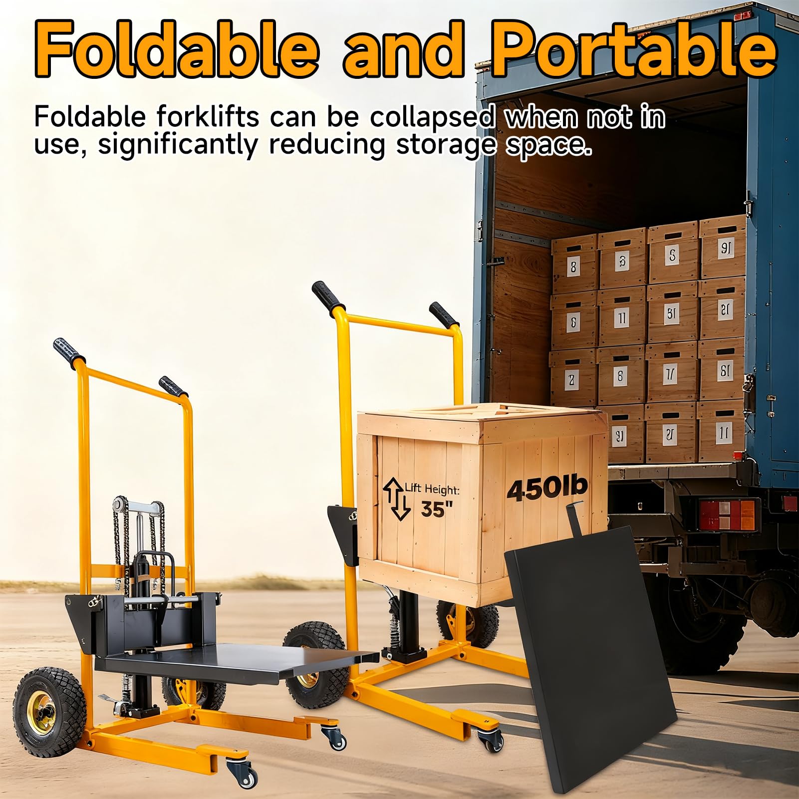 Apilador Hidráulico Plegable 200kg Elevador de Materiales, Transpaleta Manual 91cm Mesa Elevadora con Horquillas Ajustables y Plataforma Desmontable, Carro de Carga Manual para Almacén Taller | Horquillas regulables 18,5–50,5 cm, pedal de pie suave, doble