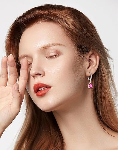 Miniatura 5 de 925 Dangle Earrings for Girls - Guesma 10x7mm Sterling Silver Leverback Earrings Teardrop Created Birthstone - Women Wedding Earrings Jewelry