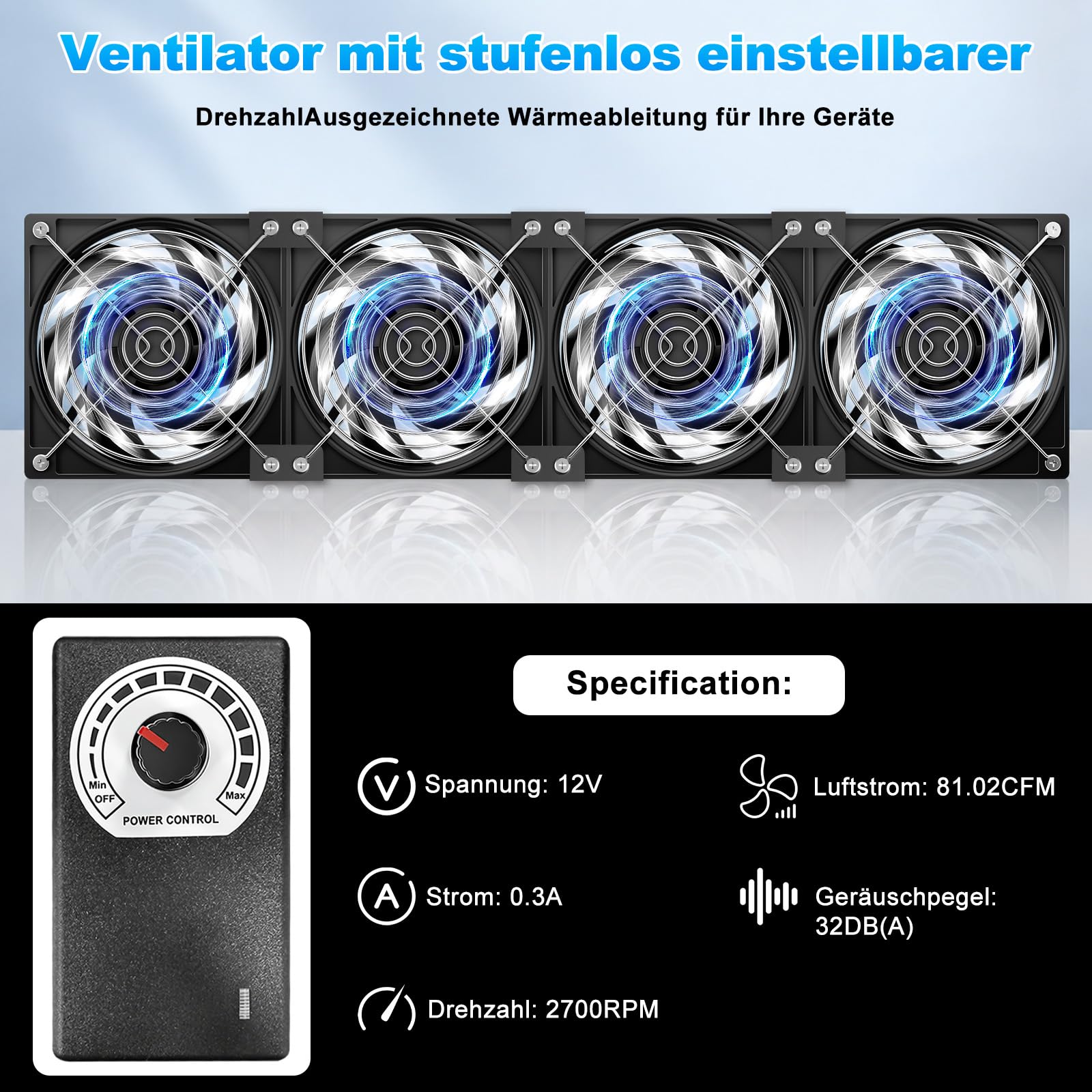 480mm Ventilateur PC 12V, Ventilateur Ordinateur, 3000 RPM
