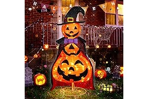 3.5FT Halloween Light Up Pumpkin and Witch Hat Ghost for Front Porch