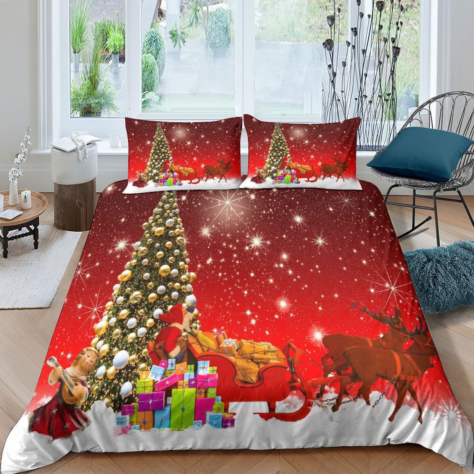 Housse de couette 220x240 avec fermeture à glissière sapin de Noël 3D