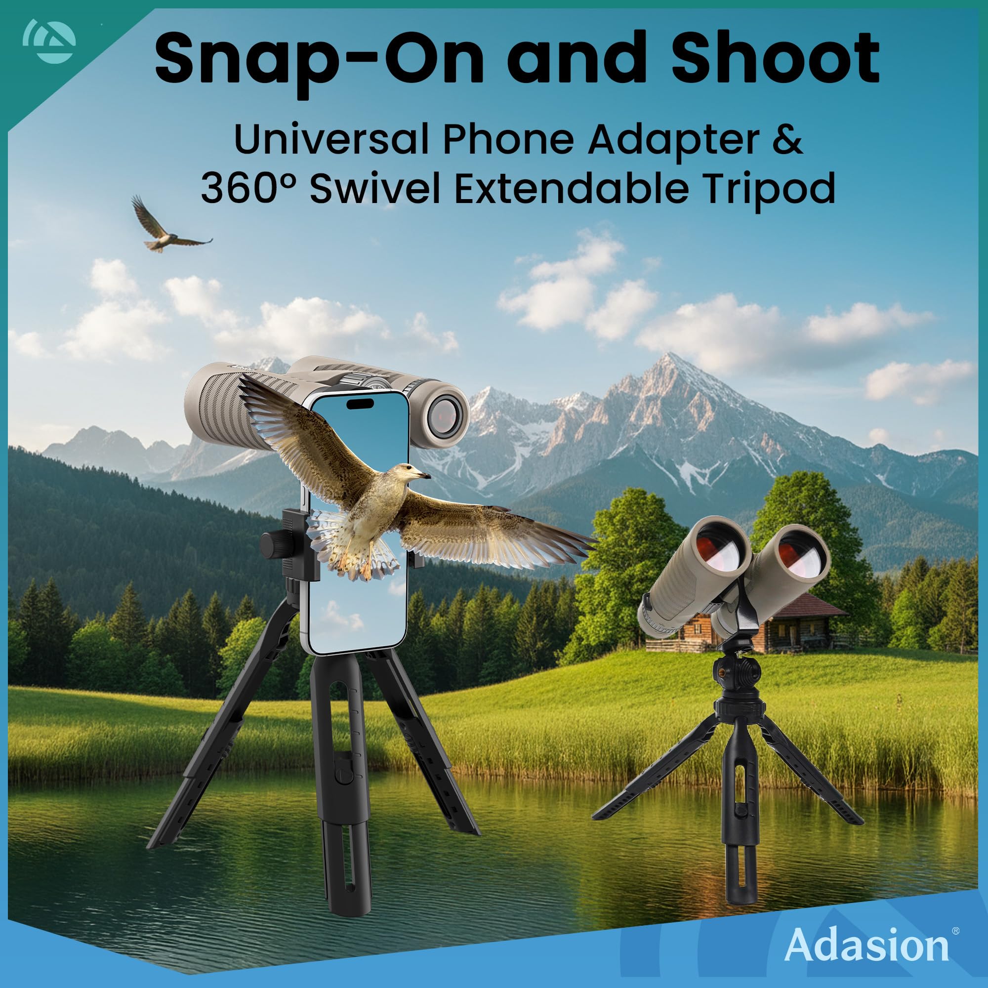 Binocolo HD 8 x 42 per adulti ad alta potenza con adattatore per telefono e treppiede, prisma BAK4 super luminoso, binocolo impermeabile per birdwatching, caccia, escursionismo,