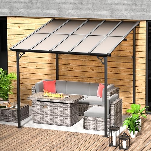 Miniatura 3 de Aoxun Gazebo de 10 x 10 pies, elegantemente montado en la pared, presenta una cautivadora pérgola en espacio libre para tu patio al aire libre, para