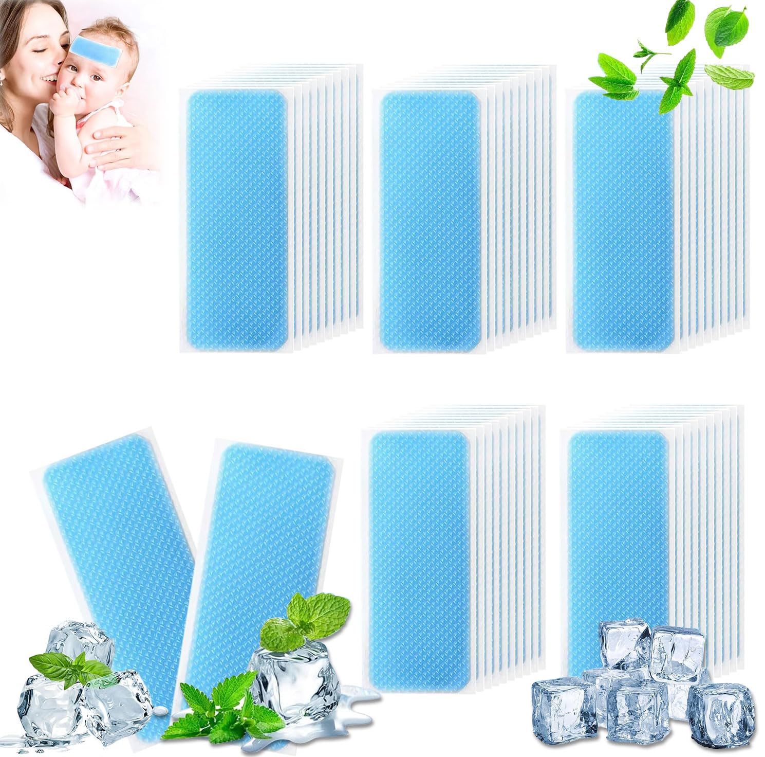 50 Pezzi Febbre Gel di Raffreddamento, Patch di Raffreddamento, Alleviare la Stanchezza, Febbre per la del Bambino Adulto Viso, Testa, Occhi Stanchi