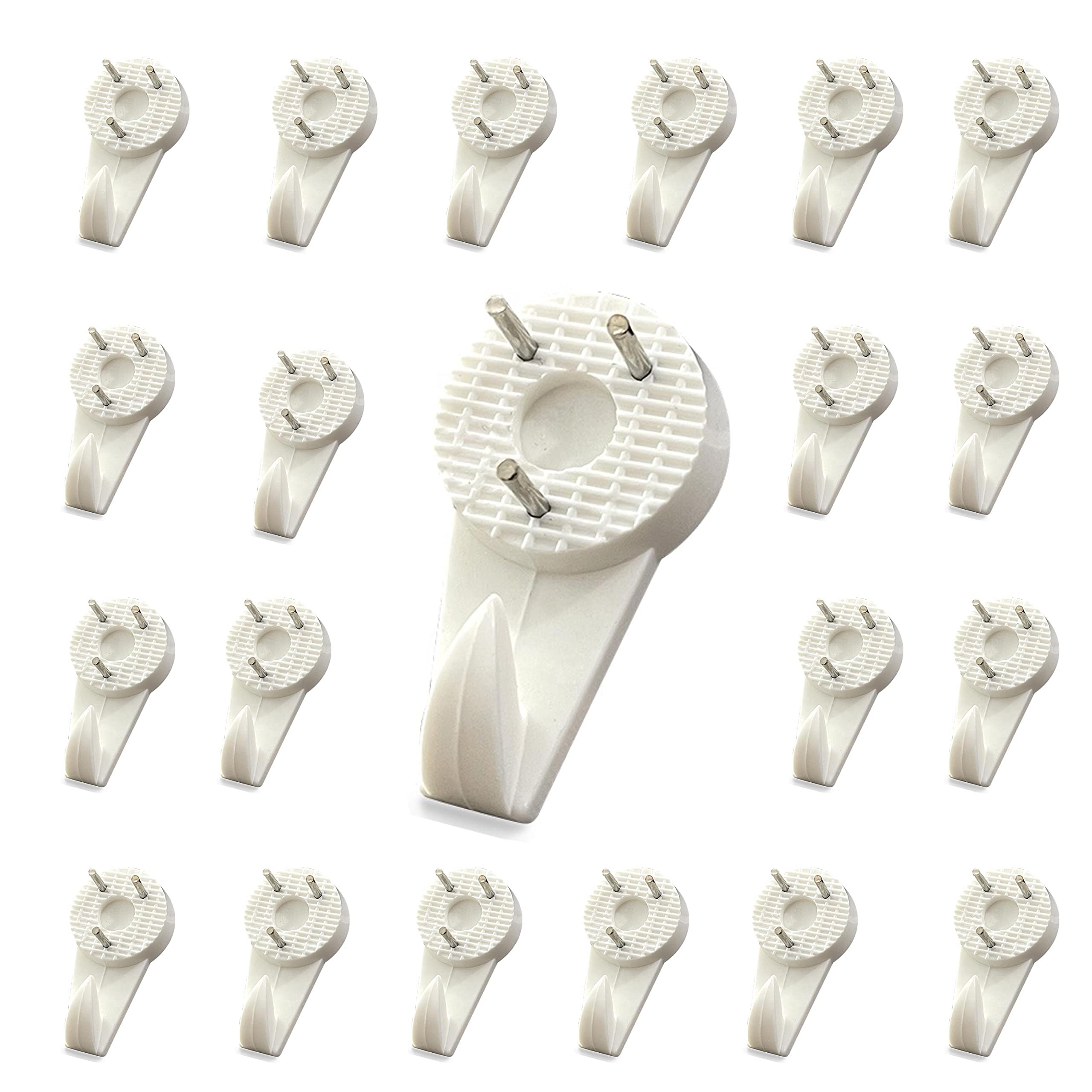 fiXte® Medium 30mm (1.3/16 inch) White Nylon Non-Trace Hardwall Drywall Picture Hanger Hook - Pack of 20 Pieces